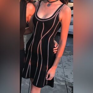 Herve Leger Elegant Black and Tan Dress